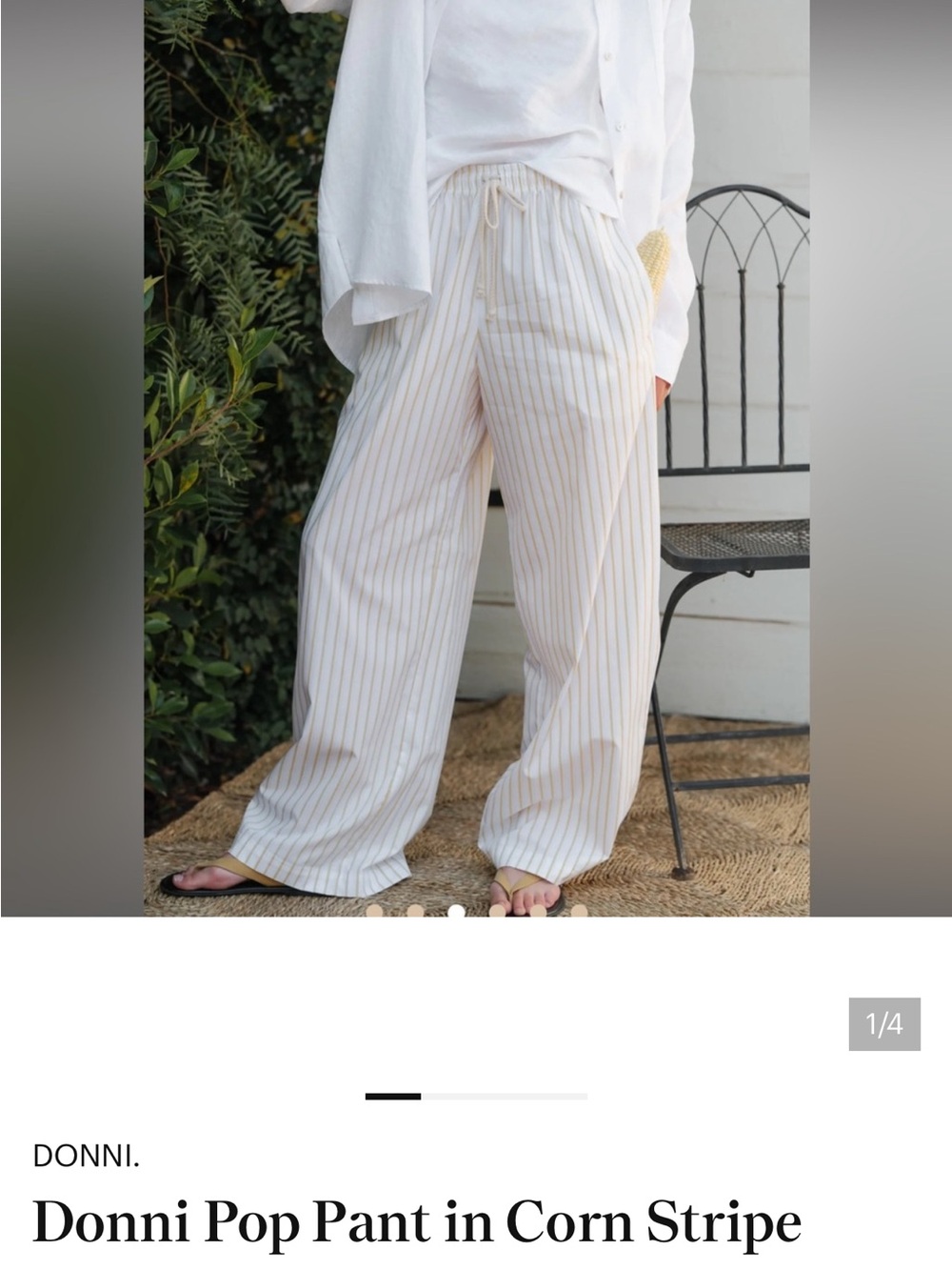 DONNI. Cream Wide-Leg Pop Pant with Tan Stripe